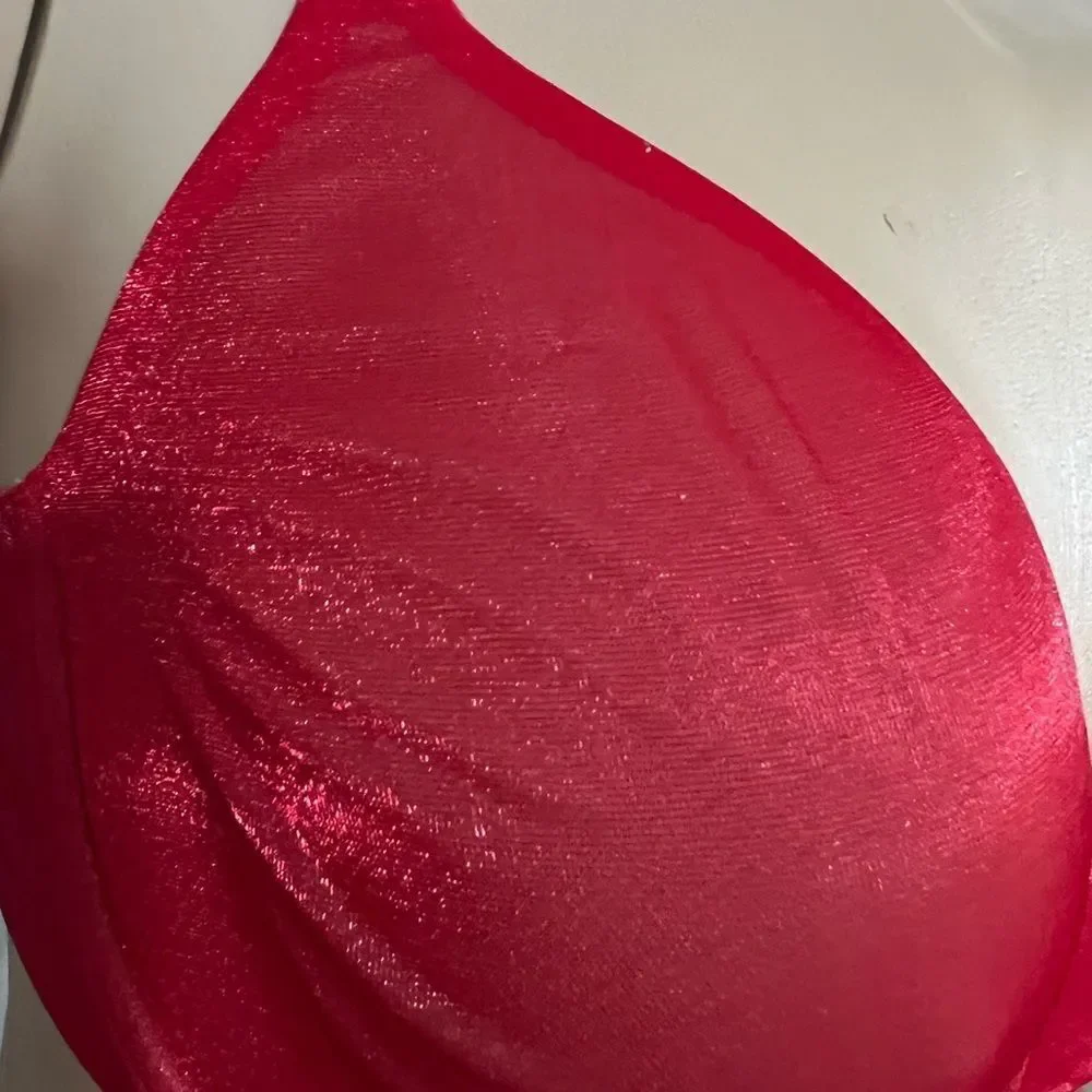 Victoria’s Secret Lined Perfect Coverage underwire Shine mesh bra Red 32DD